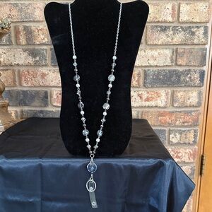 Beaded silver tone extendable Lanyard or ID holder